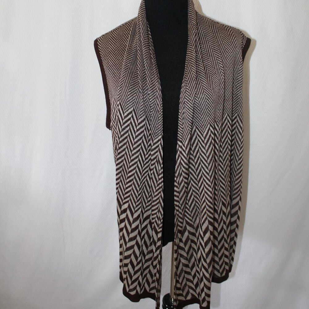 FALL SALE! Kim Rodgers Vest Brown Chevron Design Sleeveless Sweater 2X EUC